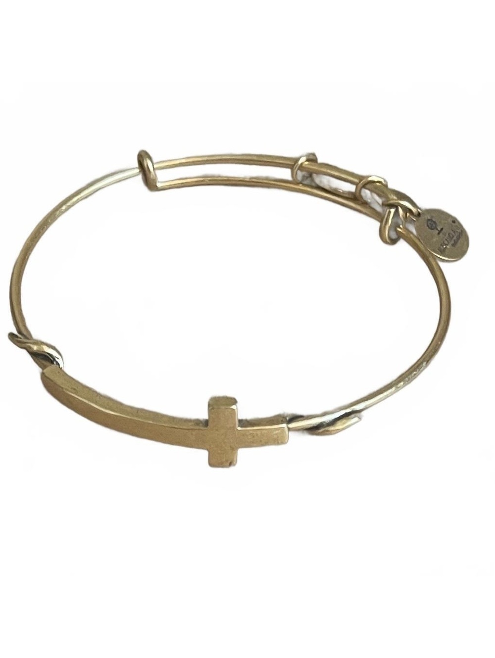 Alex and Ani Gold Tone Expandable Cross Charm Bracelet